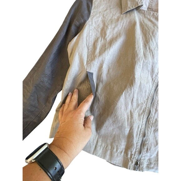 Eileen Fisher Coated Organic Linen Asymmetrical Zip Two Tone Jacket PS Petite S - Picture 5 of 13